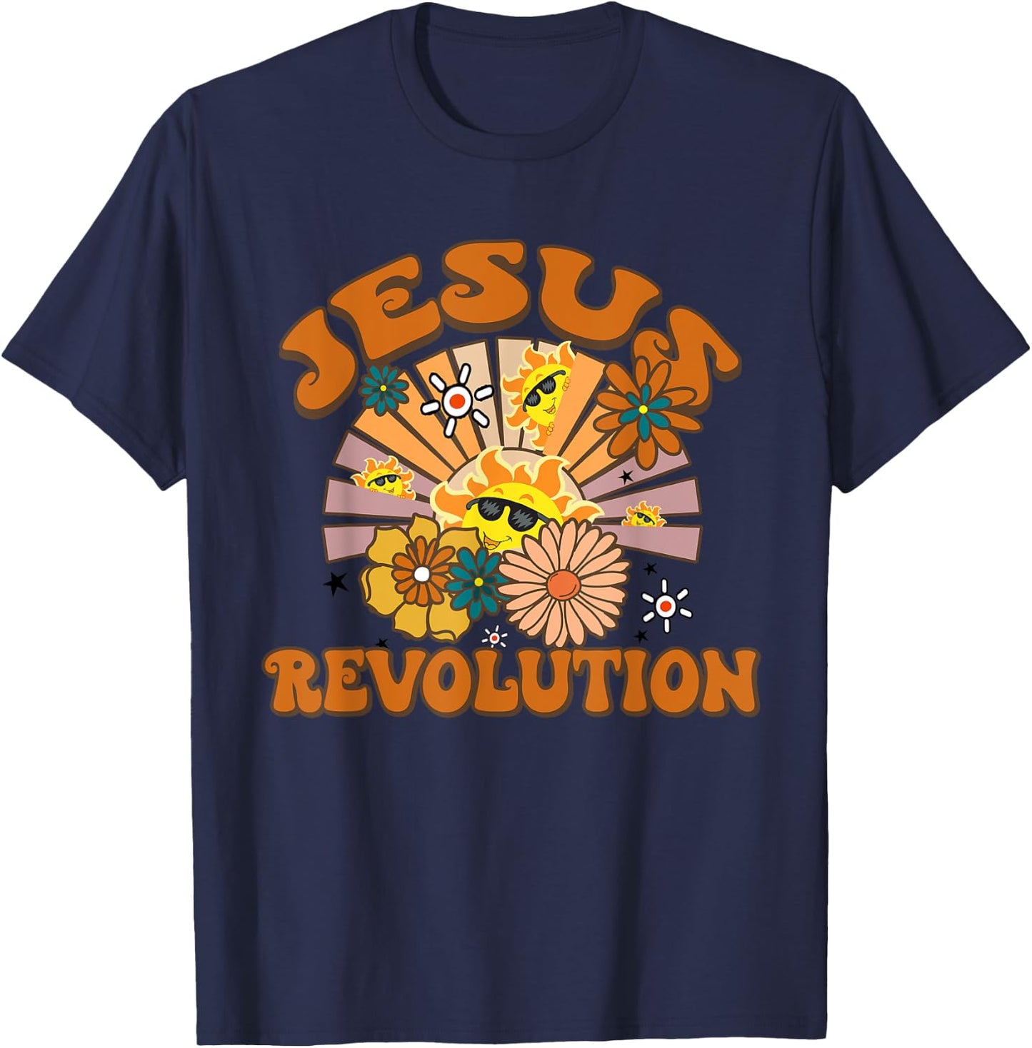 Jesus Revolution Funny Christian Retro Groovy Boho T-Shirt - T-Shirt | Navy