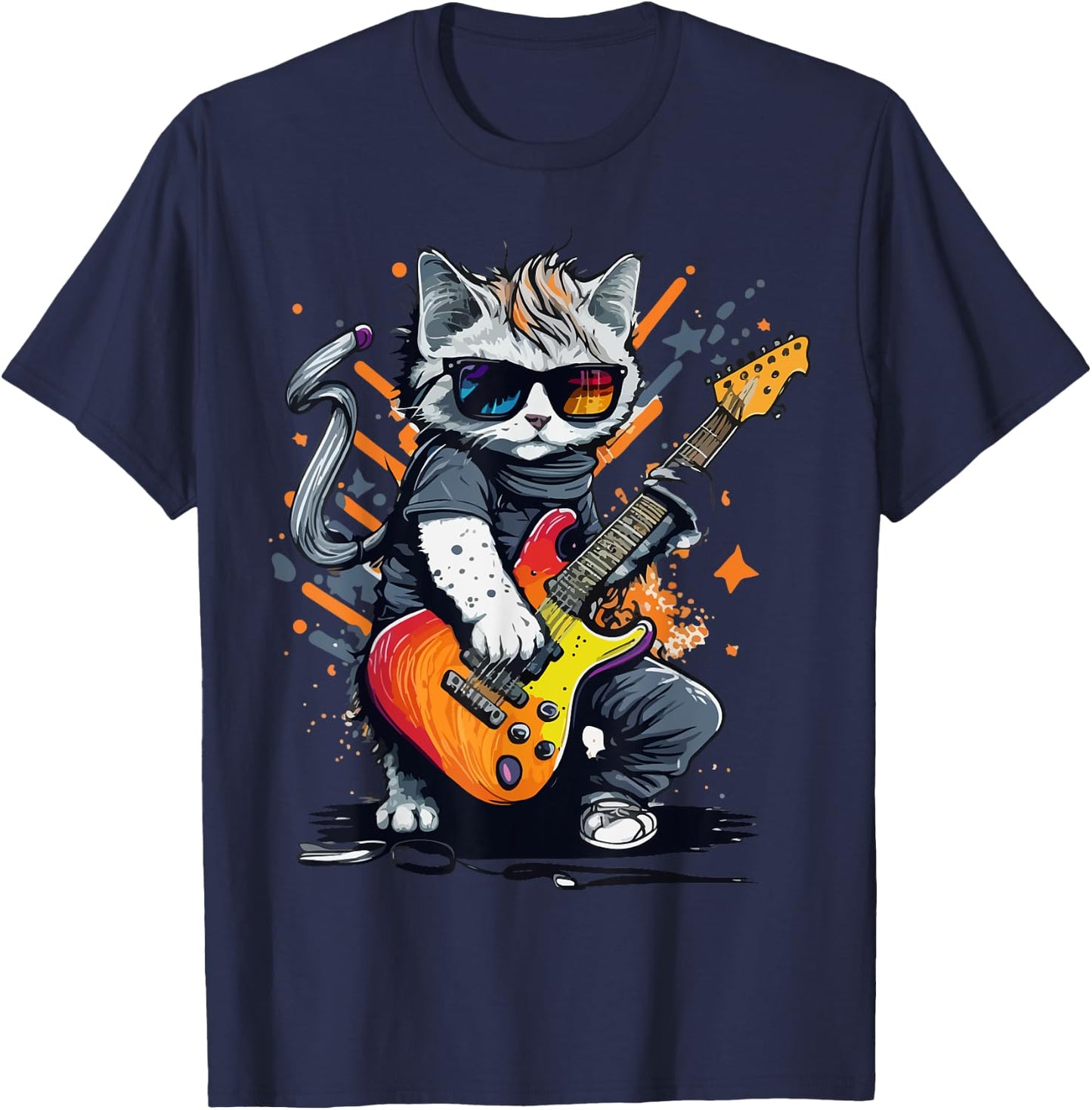 Cat Rock 'n Roll, Cat Rock, Rocking Cat, Cat Rock Bands Women Girls Kids T-Shirt - T-Shirt | Navy