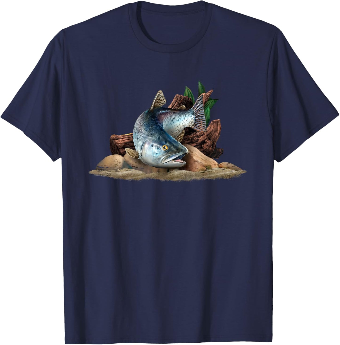 Trout Fish Illustration Fly Fishing Art T-Shirt - T-Shirt | Navy