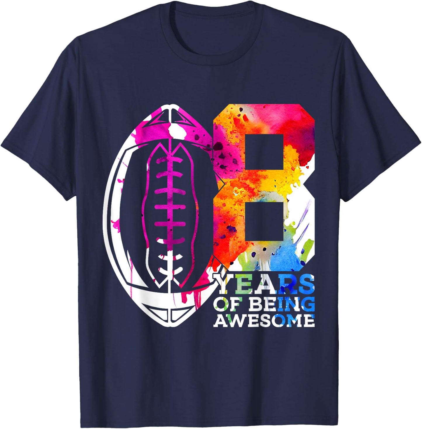 8 Years of Being Awesome Football 8TH Birthday T-Shirt - T-Shirt | Navy