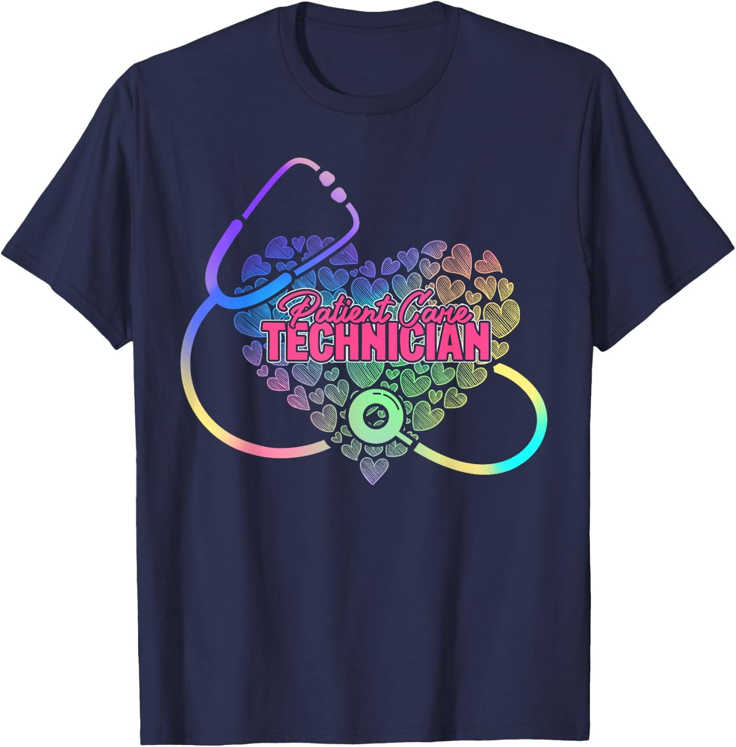 Patient Care Technician Heart Stethoscope T-Shirt - T-Shirt | Navy