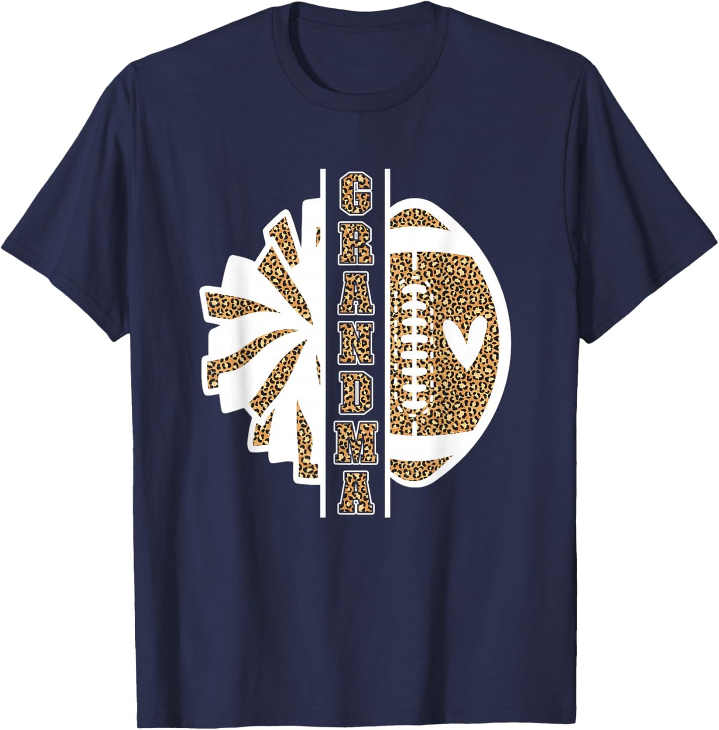 Grandma Of A Football Player & Cheerleader Grandma Leopard T-Shirt - T-Shirt | Navy