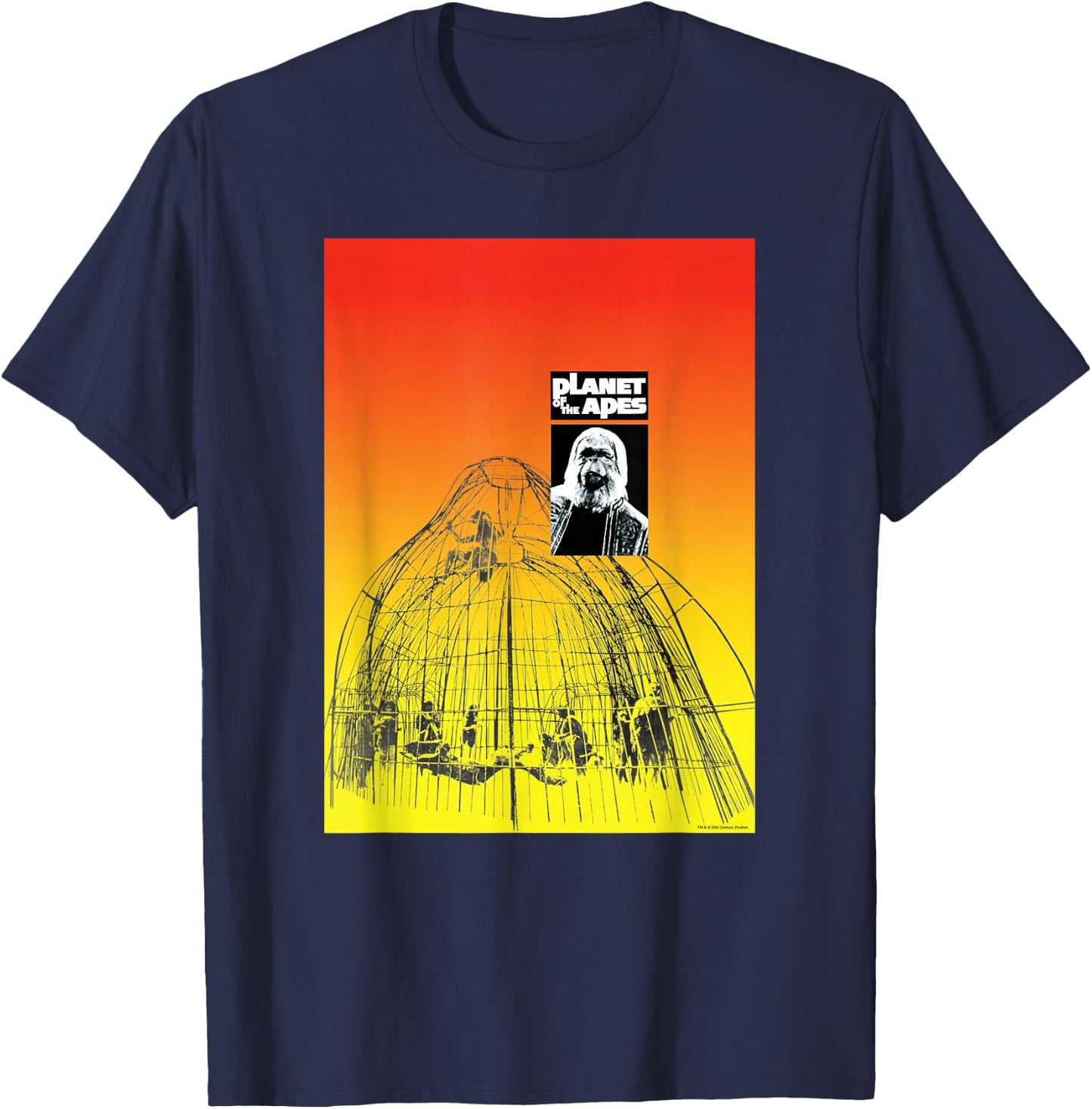 Planet of the Apes 1968 Dr Zaius and Cage Vintage Poster Art , Small T-Shirt - T-Shirt | Navy