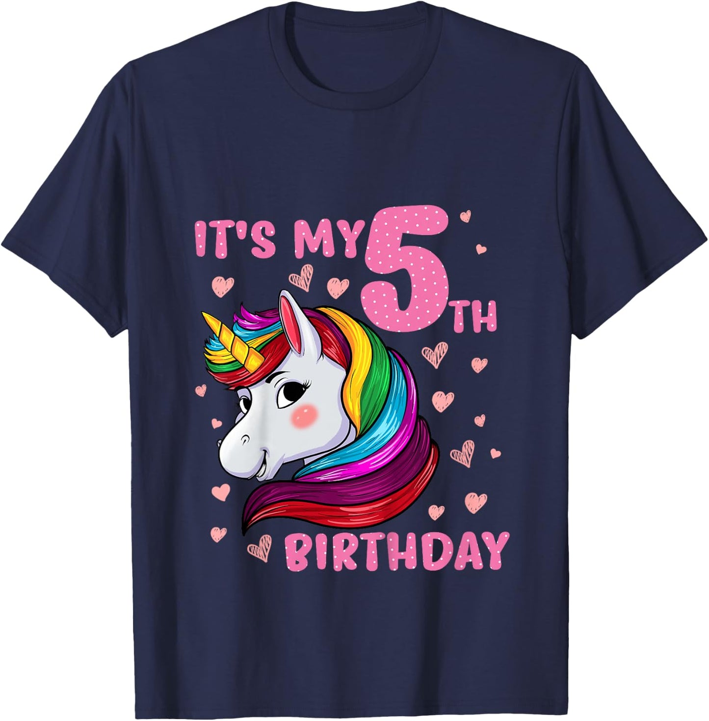 Unicorn Girl 5 Birthday Unicorn It's My 5th Birthday T-Shirt - T-Shirt | Navy