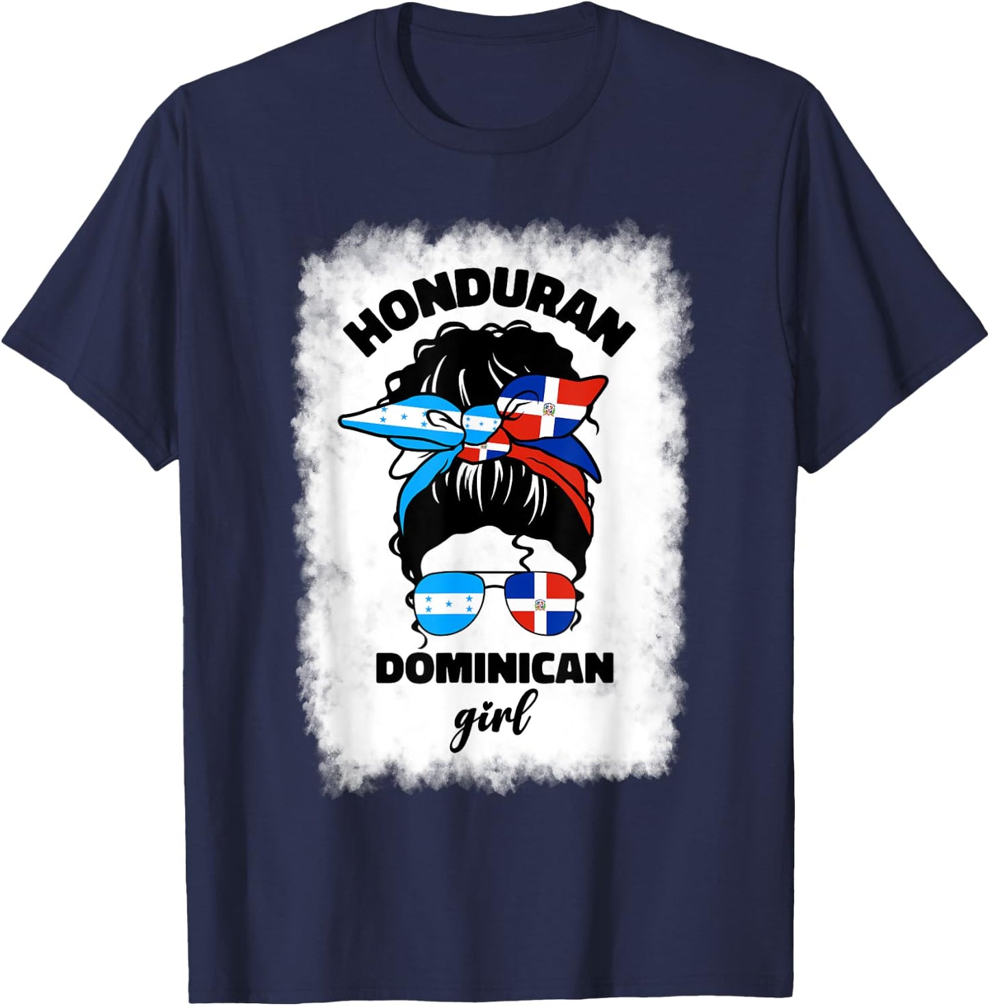 Half Dominican And Honduran Honduras Dominica Flag Girl Mix T-Shirt - T-Shirt | Navy