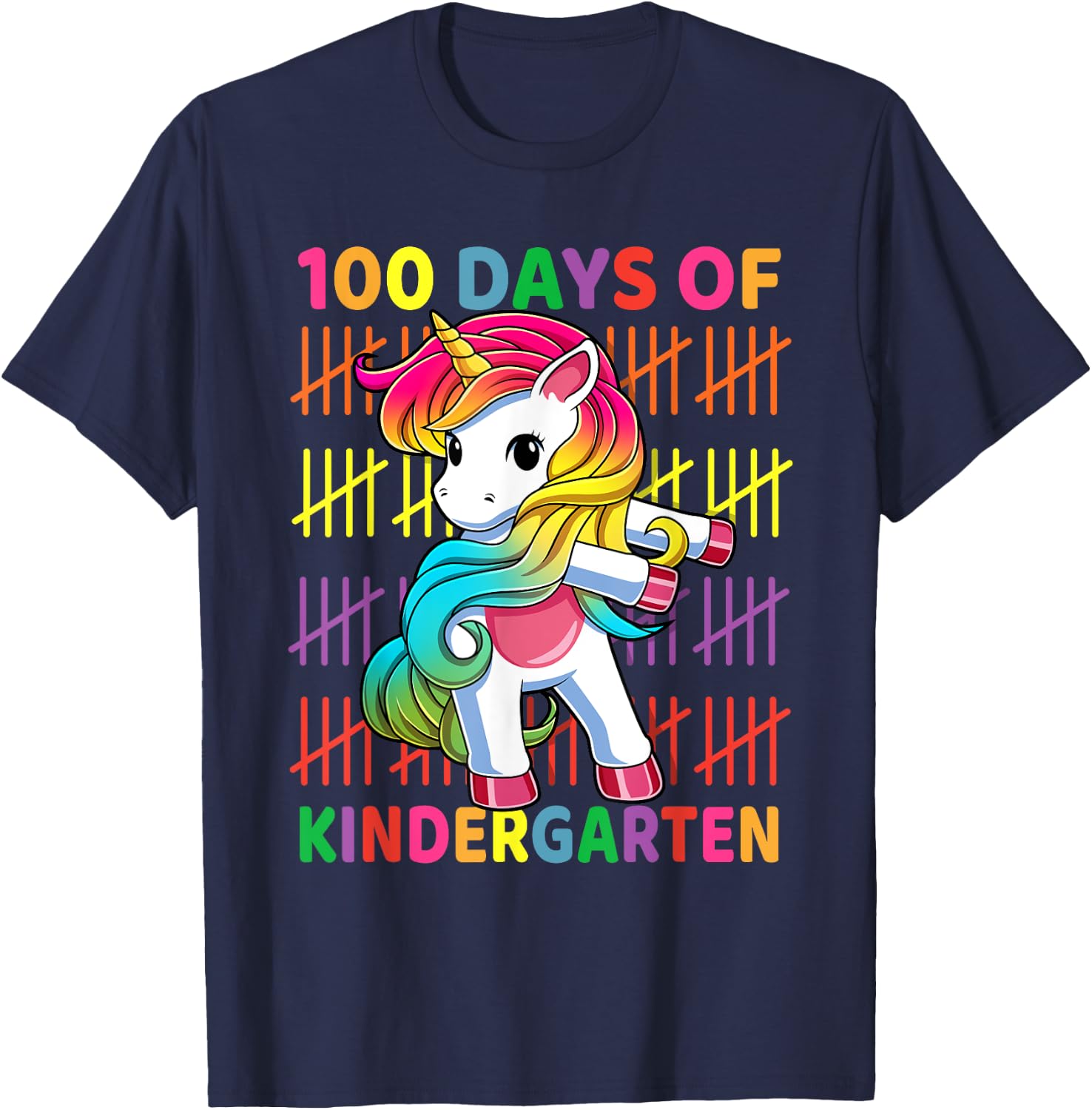 100 Days of Kindergarten School Unicorn Flossing Girls Kids T-Shirt - T-Shirt | Navy