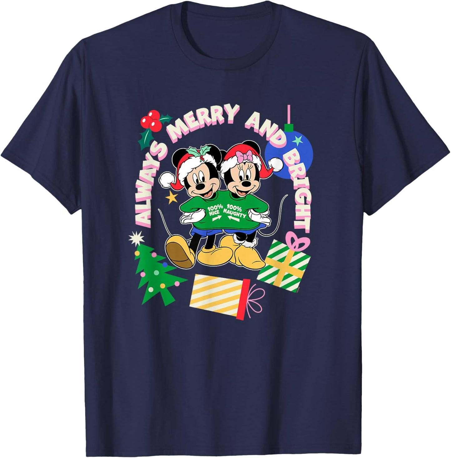 Disney Mickey & Minnie Christmas Always Merry & Bright T-Shirt - T-Shirt | Navy