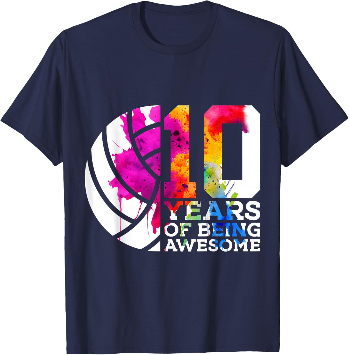 10 Years of Being Awesome Volleyball 10th Birthday T-Shirt - T-Shirt | Navy