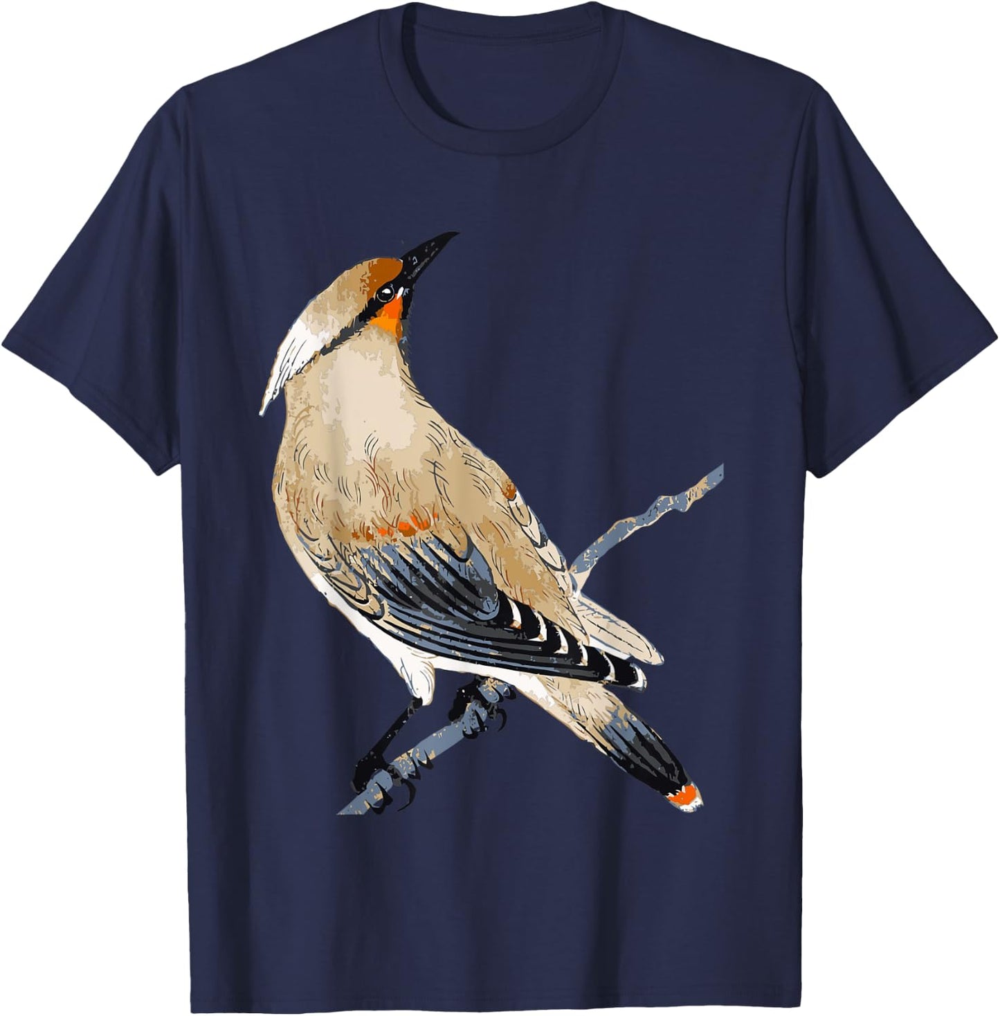 Cedar Waxwing Art Illustration T-Shirt - T-Shirt | Navy