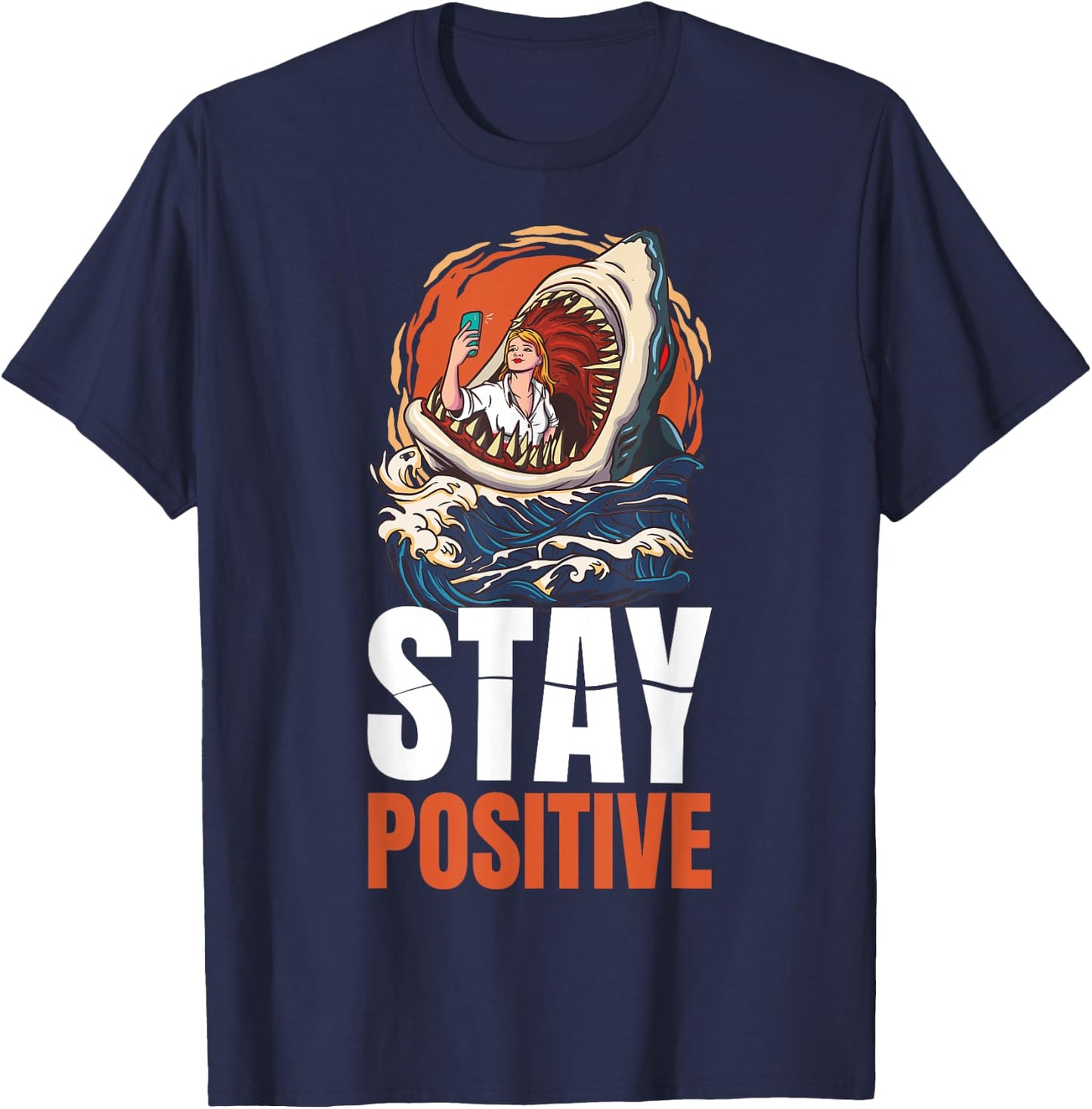Stay Positive Shark T-Shirt - T-Shirt | Navy