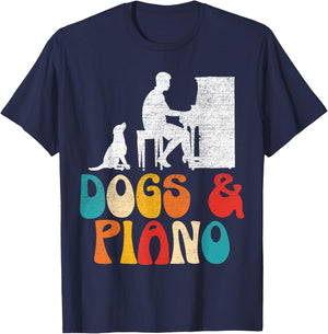 Dogs And Piano Musician Musical Instrument Pianist Music T-Shirt - T-Shirt | Navy