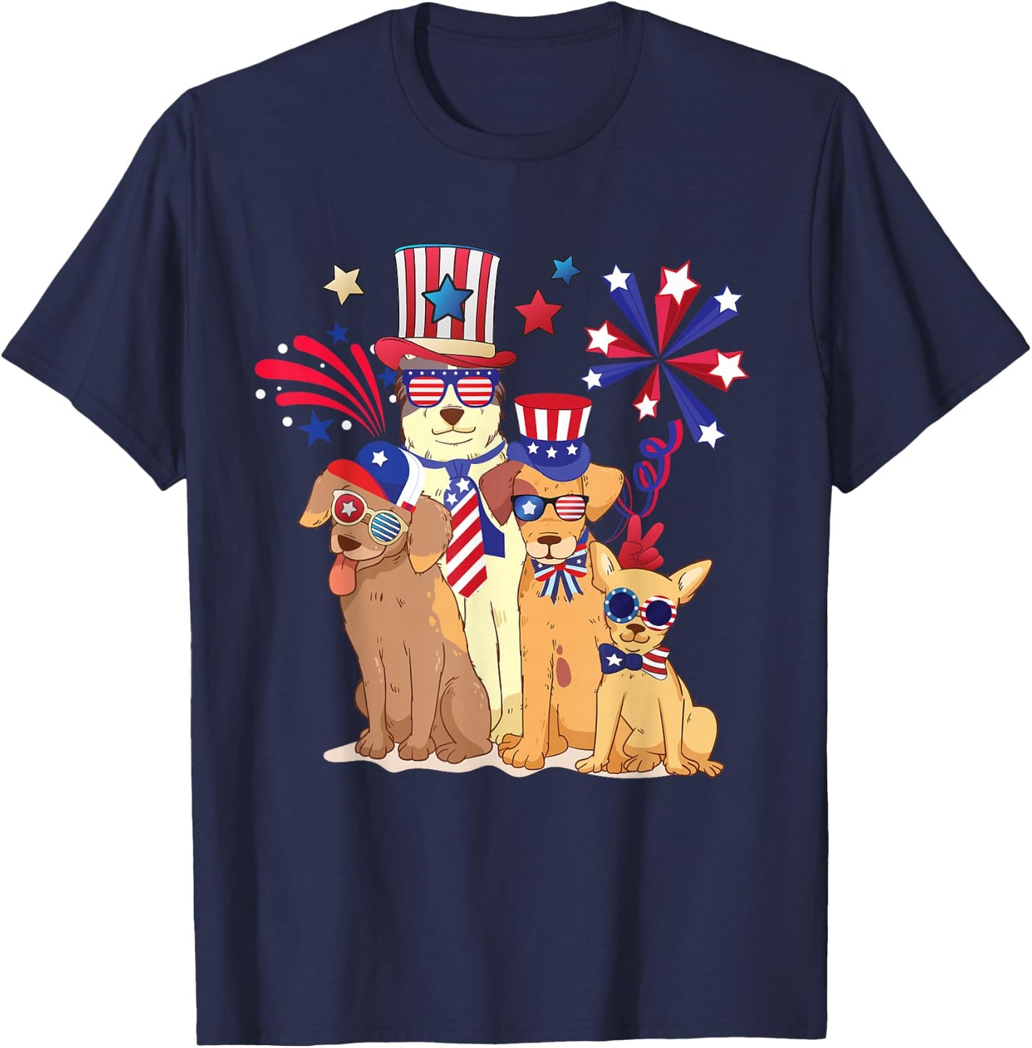 Patriotic Dog 4th Of July Funny Dogs Lovers for Pet Owners T-Shirt - T-Shirt | Navy