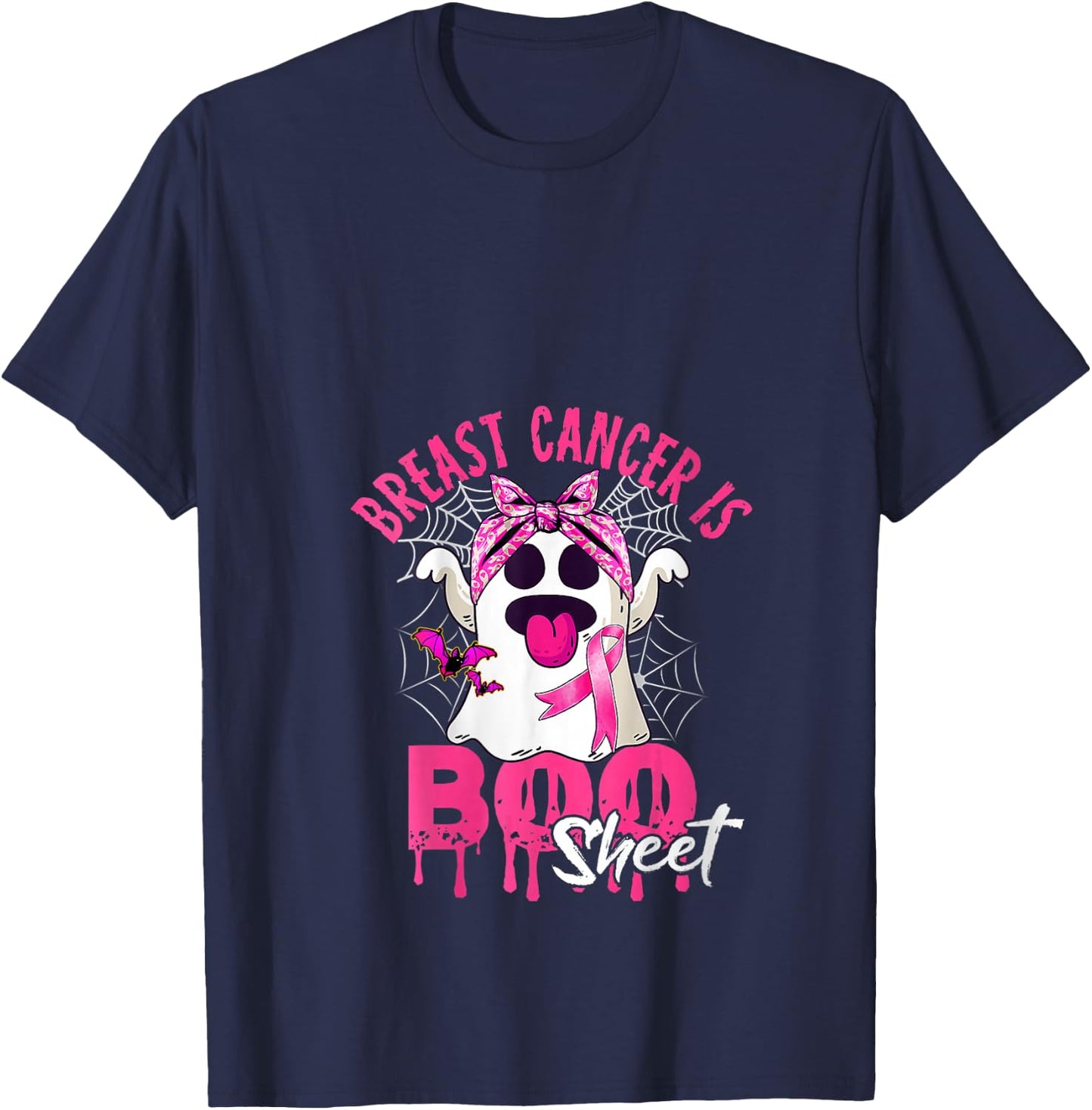 Breast Cancer Is Boo Sheet Halloween Breast Cancer Awareness V-Neck T-Shirt - T-Shirt | Navy