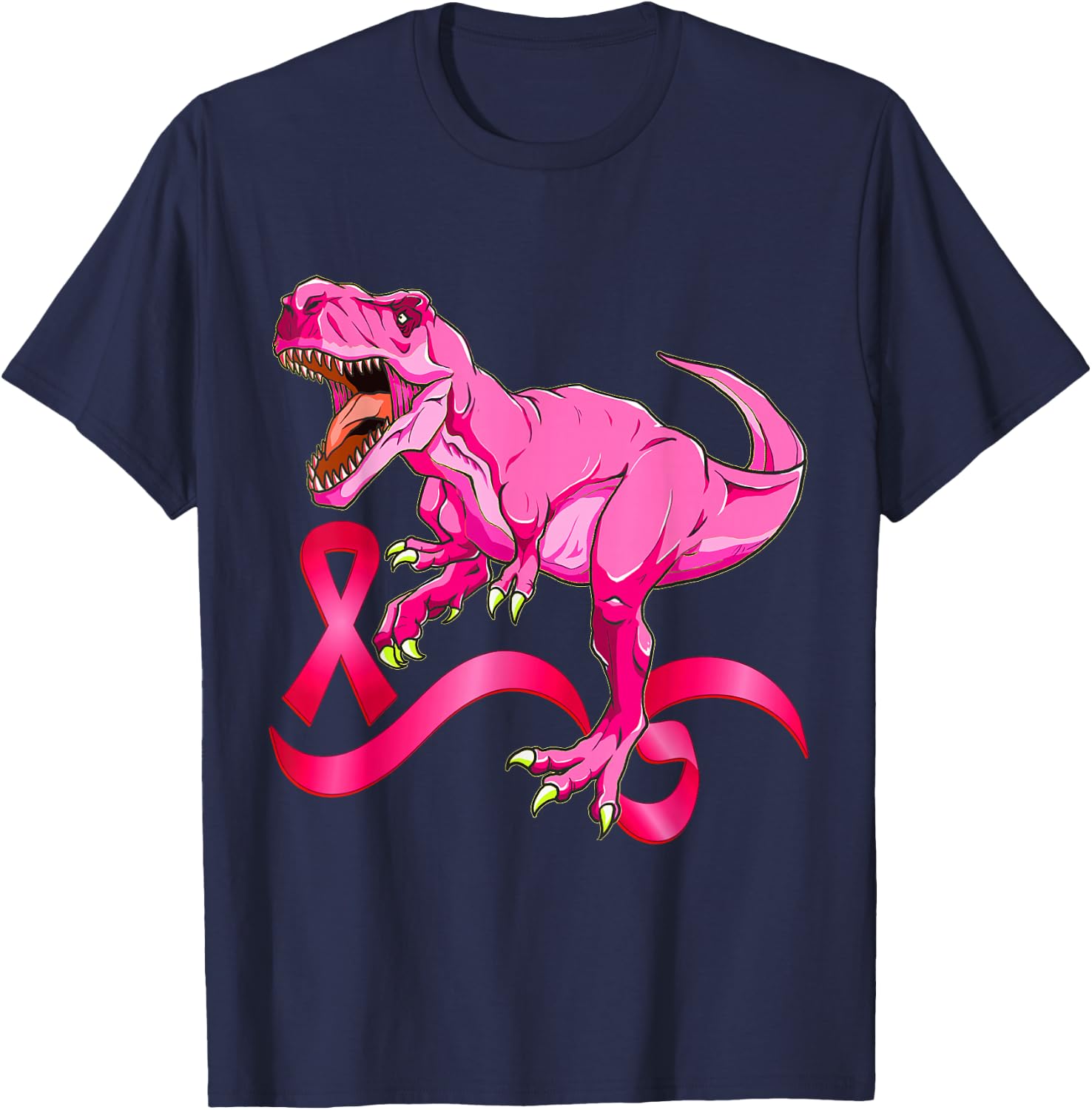 Pink Ribbon T-Rex Breast Cancer Awareness Boys Kids Toddler T-Shirt - T-Shirt | Navy