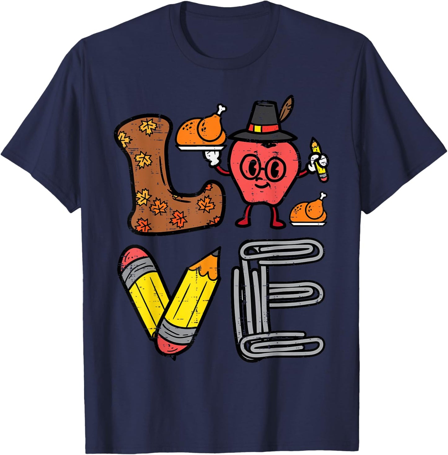 Thanksgiving Love Teacher Turkey Day Fall School Women Men T-Shirt - T-Shirt | Navy