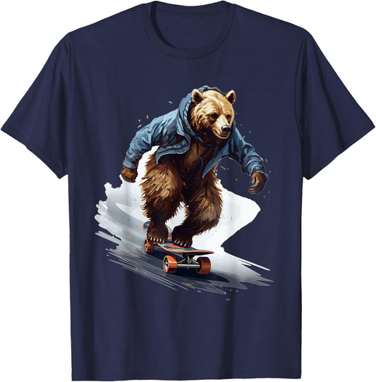 Grizzly Skater - Skateboard Skateboarder Skateboarding T-Shirt - T-Shirt | Navy