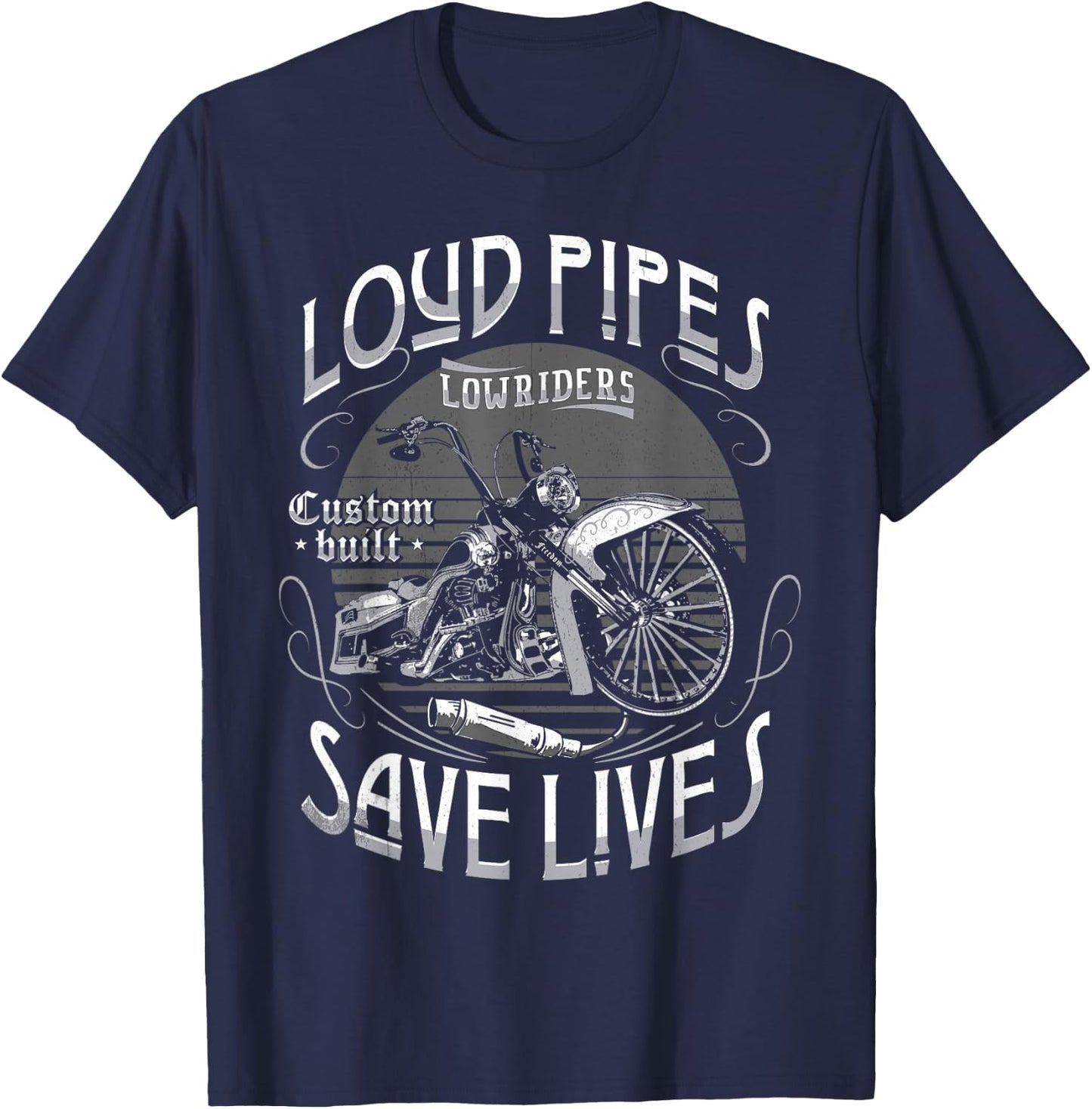 Lowriders Motorcycle Biker Custom Chicano Vintage Mexican T-Shirt - T-Shirt | Navy