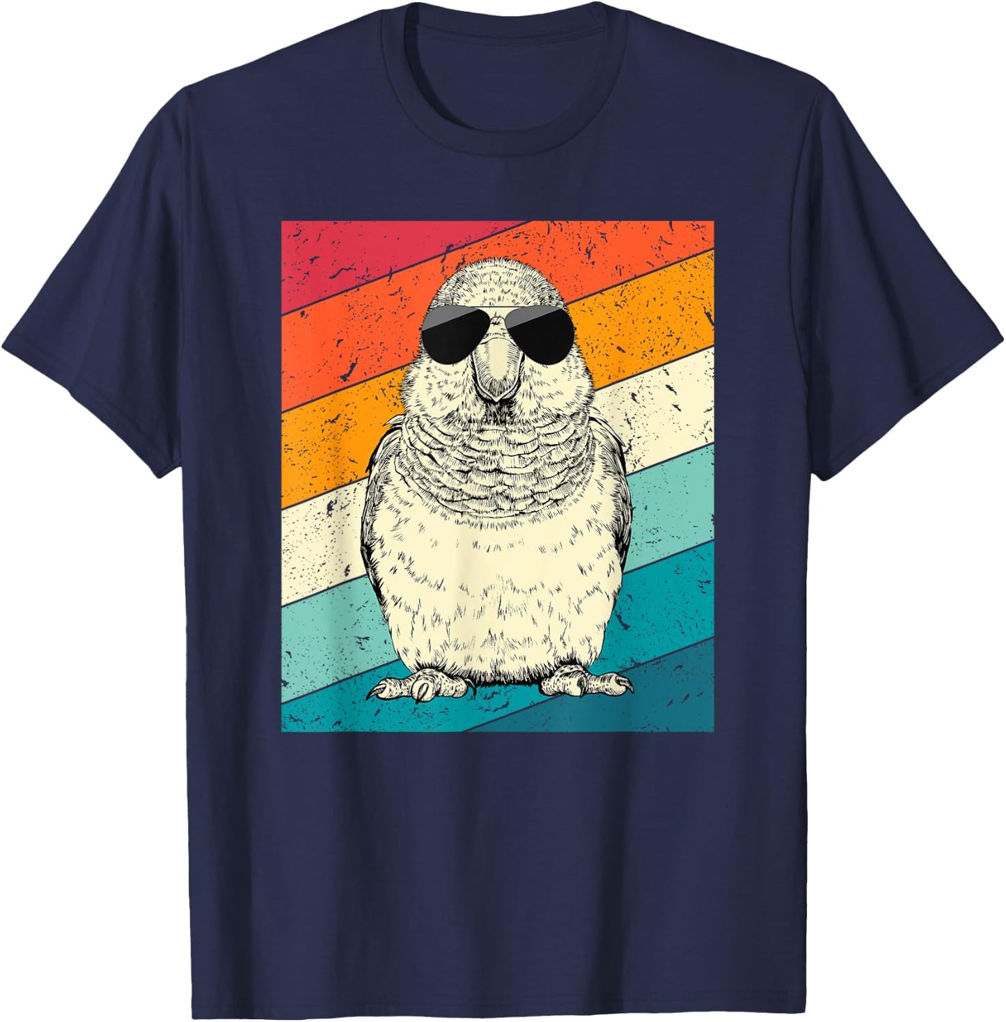 Retro Vintage Quaker Parrot with Sunglasses Bird Lovers T-Shirt - T-Shirt | Navy