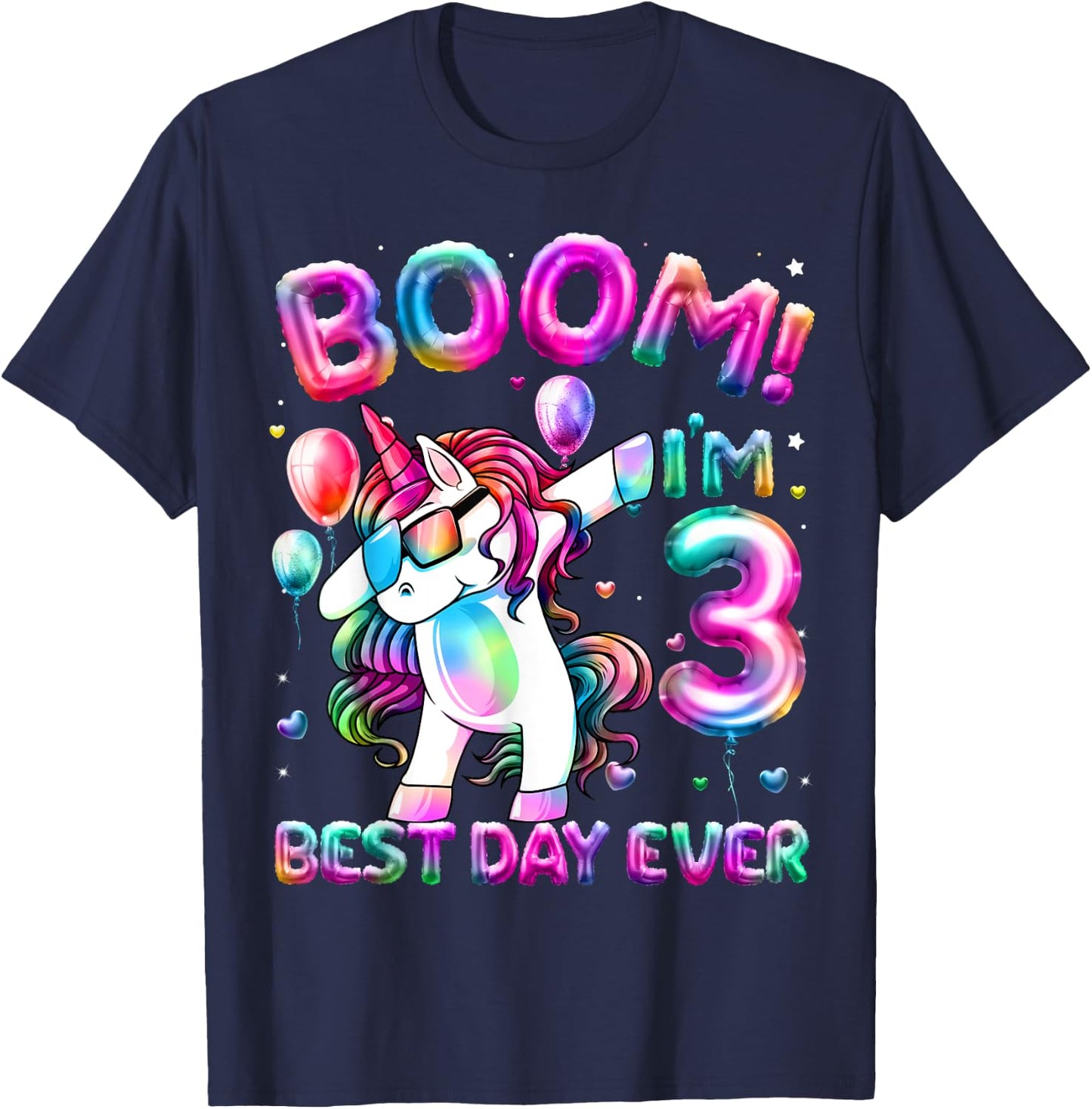 3 Years Old Dabbing Unicorn Gifts 3rd Birthday Girl Party T-Shirt - T-Shirt | Navy