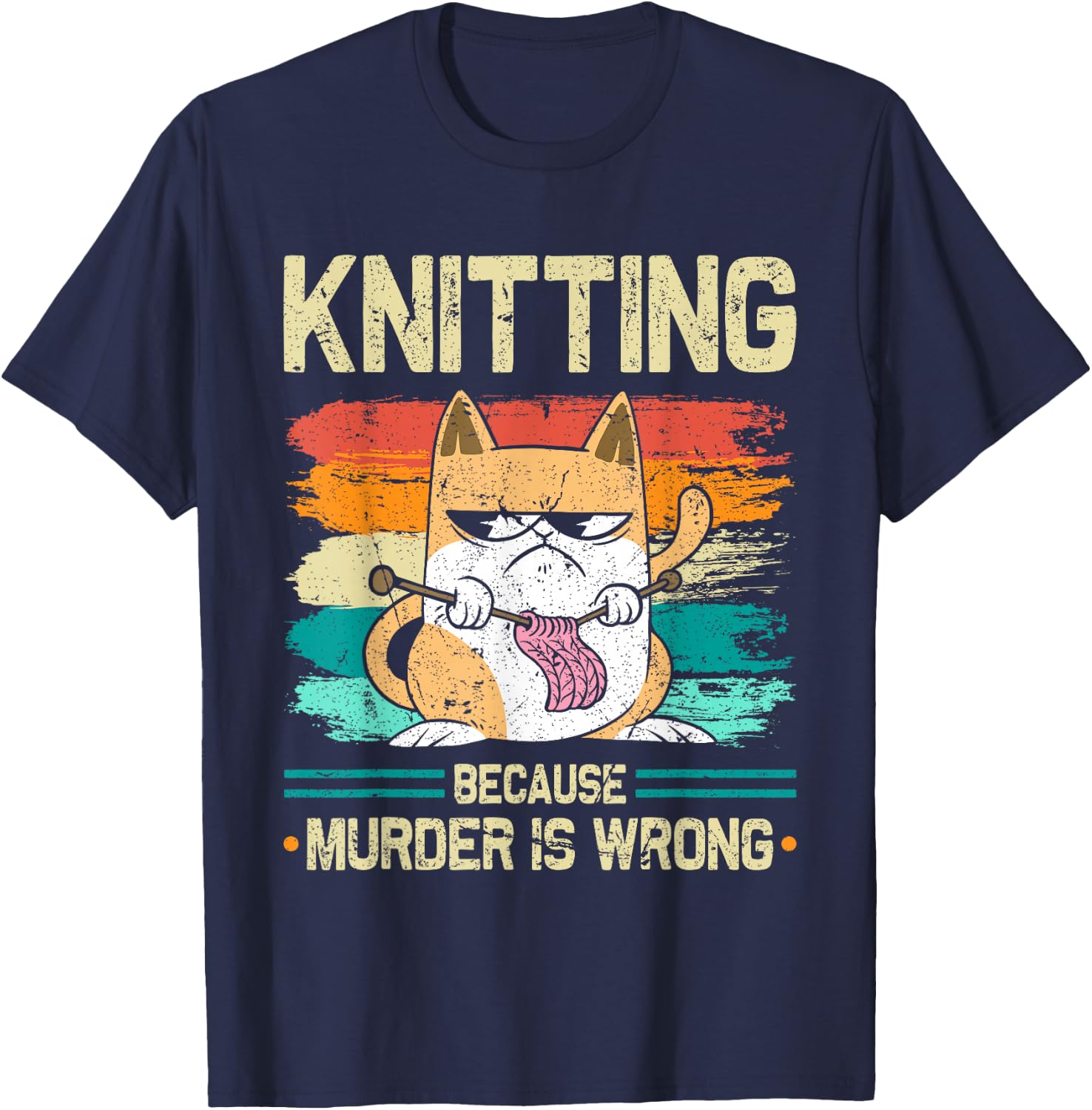 Knitting Because Murder is Wrong Cat Knits T-Shirt - T-Shirt | Navy