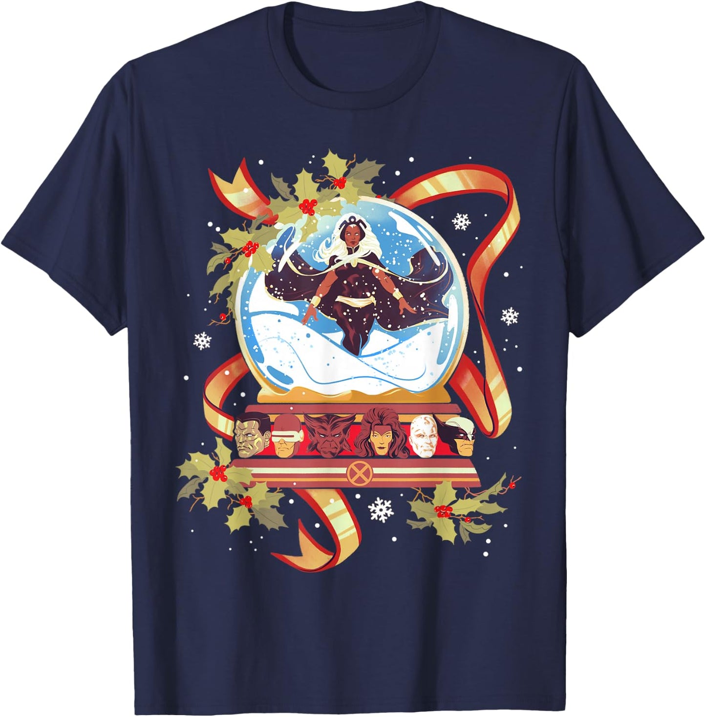 Marvel Storm and the X-Men Christmas Holiday Snow Globe T-Shirt - T-Shirt | Navy