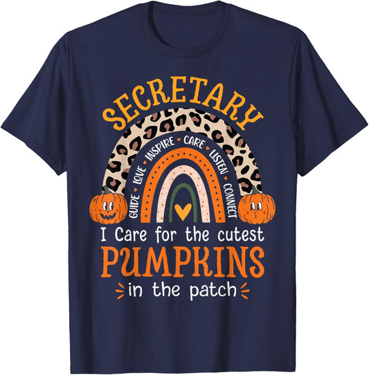 School Secretary Rainbow Leopard Halloween Front Office T-Shirt - T-Shirt | Navy