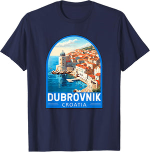 Dubrovnik Croatia Travel Retro Emblem Vintage T-Shirt - T-Shirt | Navy