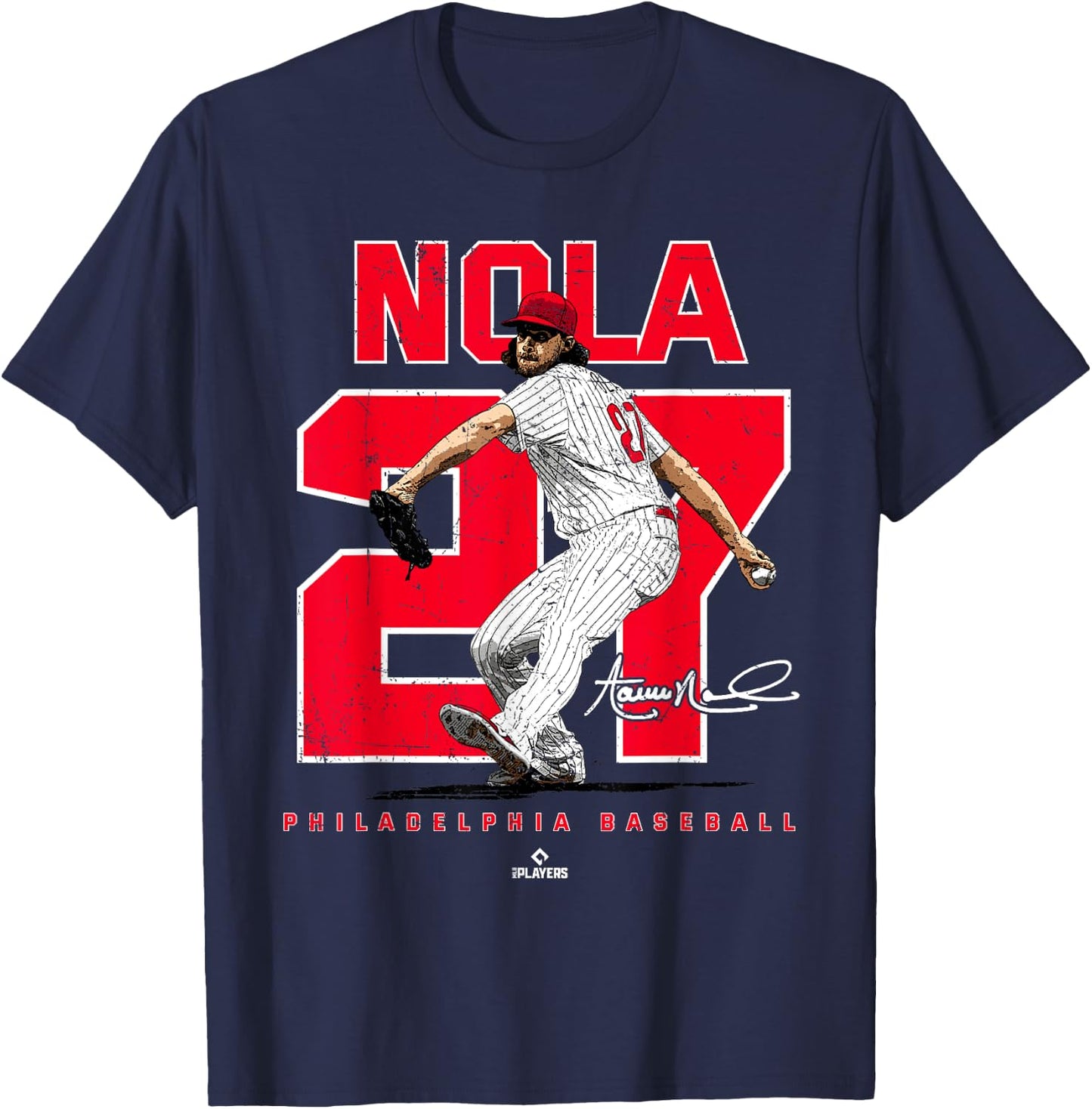Number and Portrait Aaron Nola Philadelphia MLBPA T-Shirt - T-Shirt | Navy