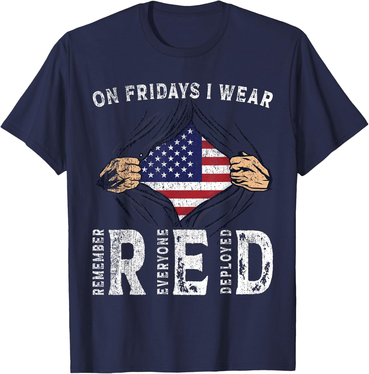 On Fridays I Wear Red USA Support American Troops T-Shirt - T-Shirt | Navy