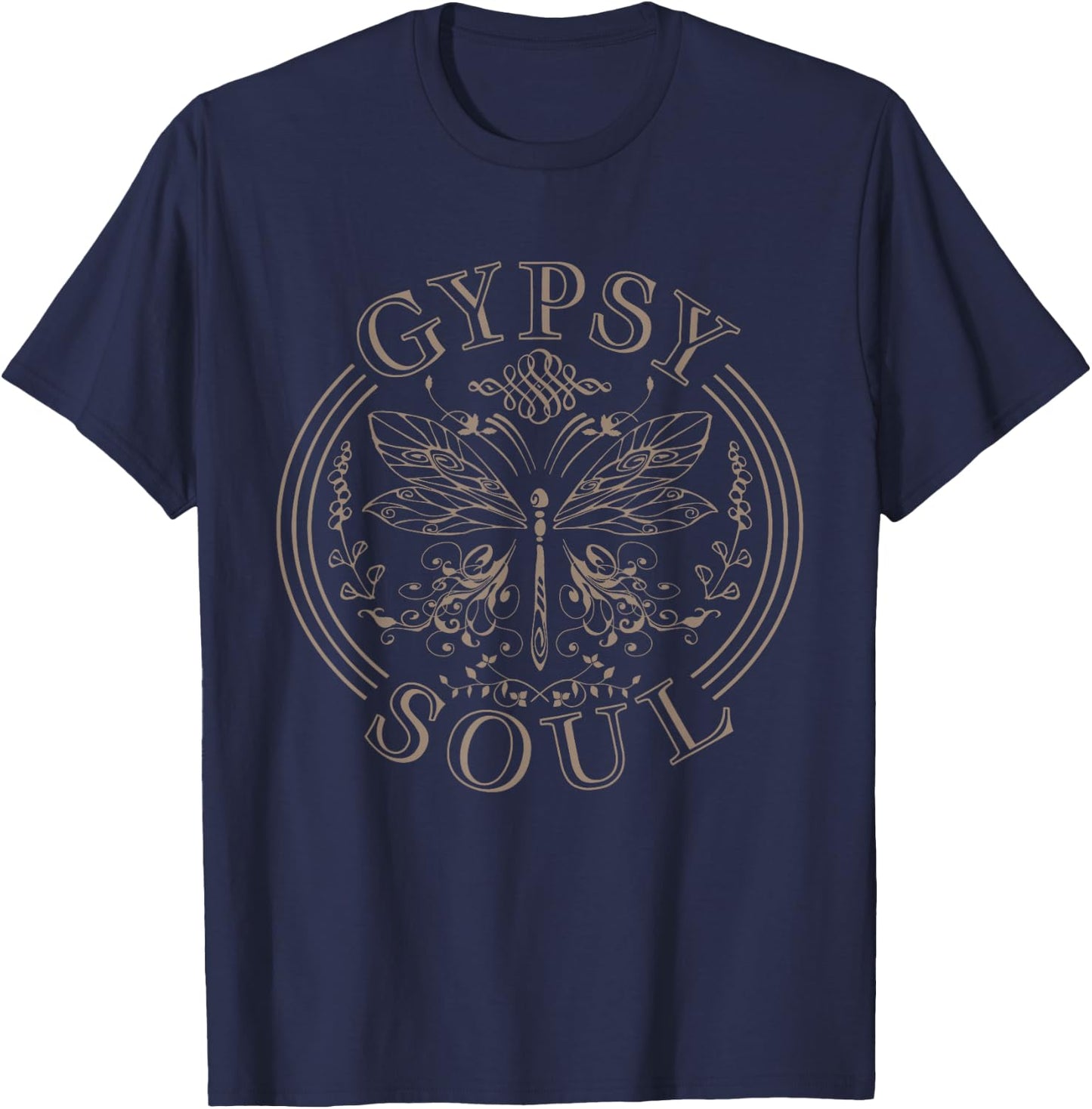 Gypsy Soul Vintage Butterfly Flowers Hippie Flower Power T-Shirt - T-Shirt | Navy