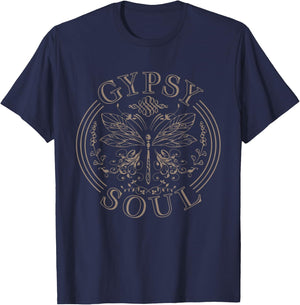 Gypsy Soul Vintage Butterfly Flowers Hippie Flower Power T-Shirt - T-Shirt | Navy