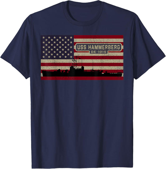 USS Hammerberg DE-1015 Ship Diagram American Flag T-Shirt - T-Shirt | Navy