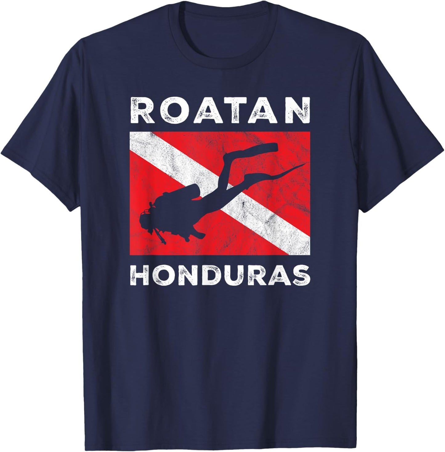 Retro Roatan Honduras Scuba Dive Vintage Dive Flag Diving T-Shirt - T-Shirt | Navy
