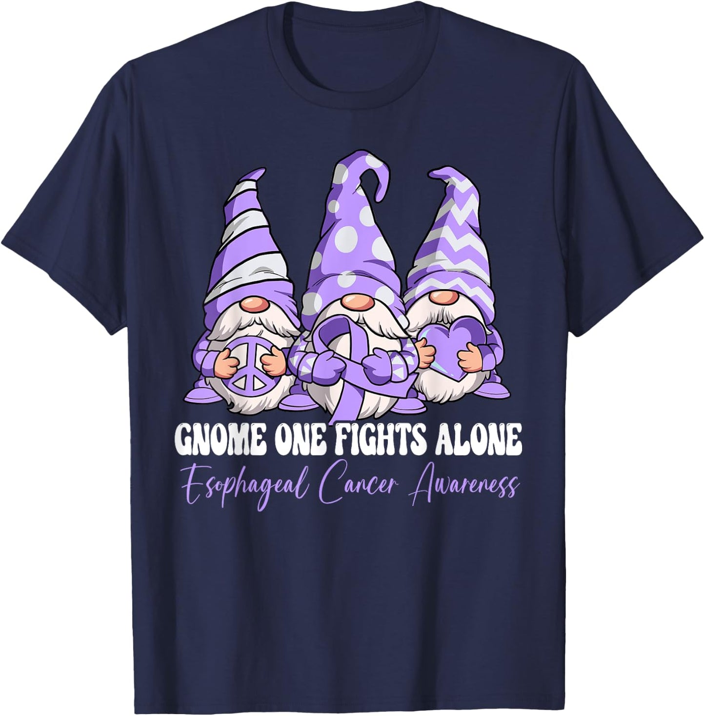 Gnome One Fights Alone Esophageal Cancer Awareness T-Shirt - T-Shirt | Navy
