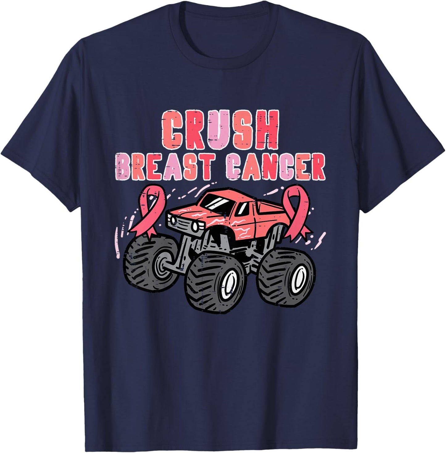 Pink Monster Truck Breast Cancer Awareness Toddler Boy Kids T-Shirt - T-Shirt | Navy