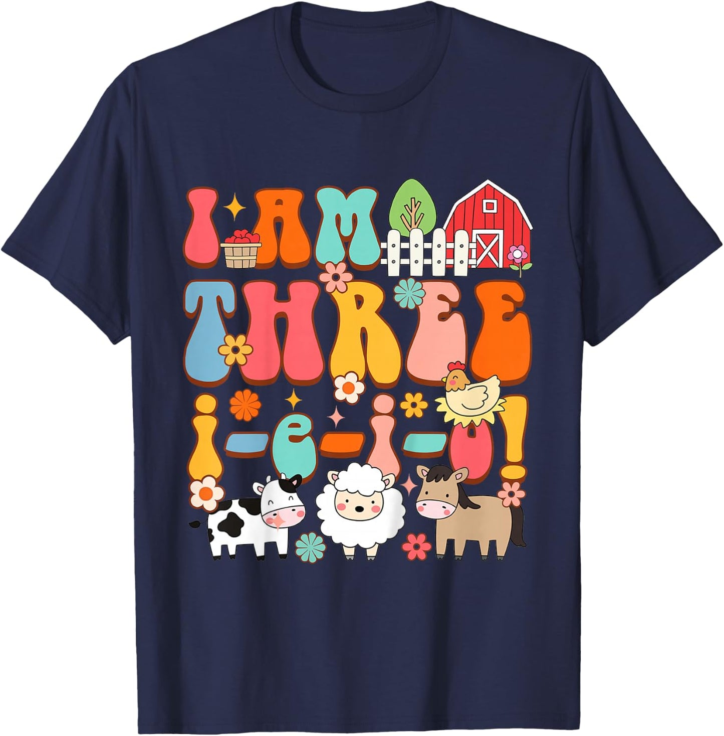 Kids 3rd Birthday Farm Life Farmer Third Bday I'm Three-i-e-i-o T-Shirt - T-Shirt | Navy