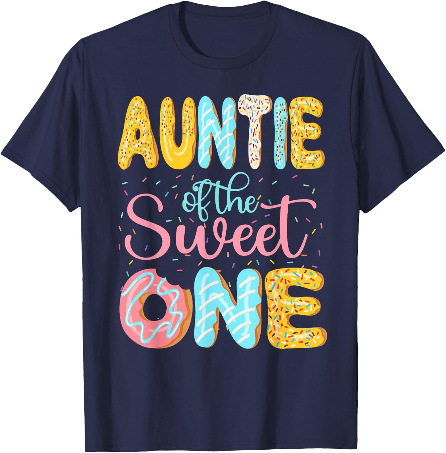 Auntie of the Sweet One Aunt Donuts Family Matching Party T-Shirt - T-Shirt | Navy