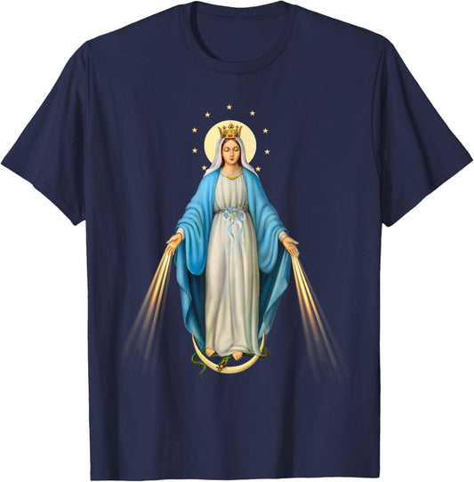 Holy Mother Mary Mother of Jesus Vintage Catholic Art Women T-Shirt - T-Shirt | Navy