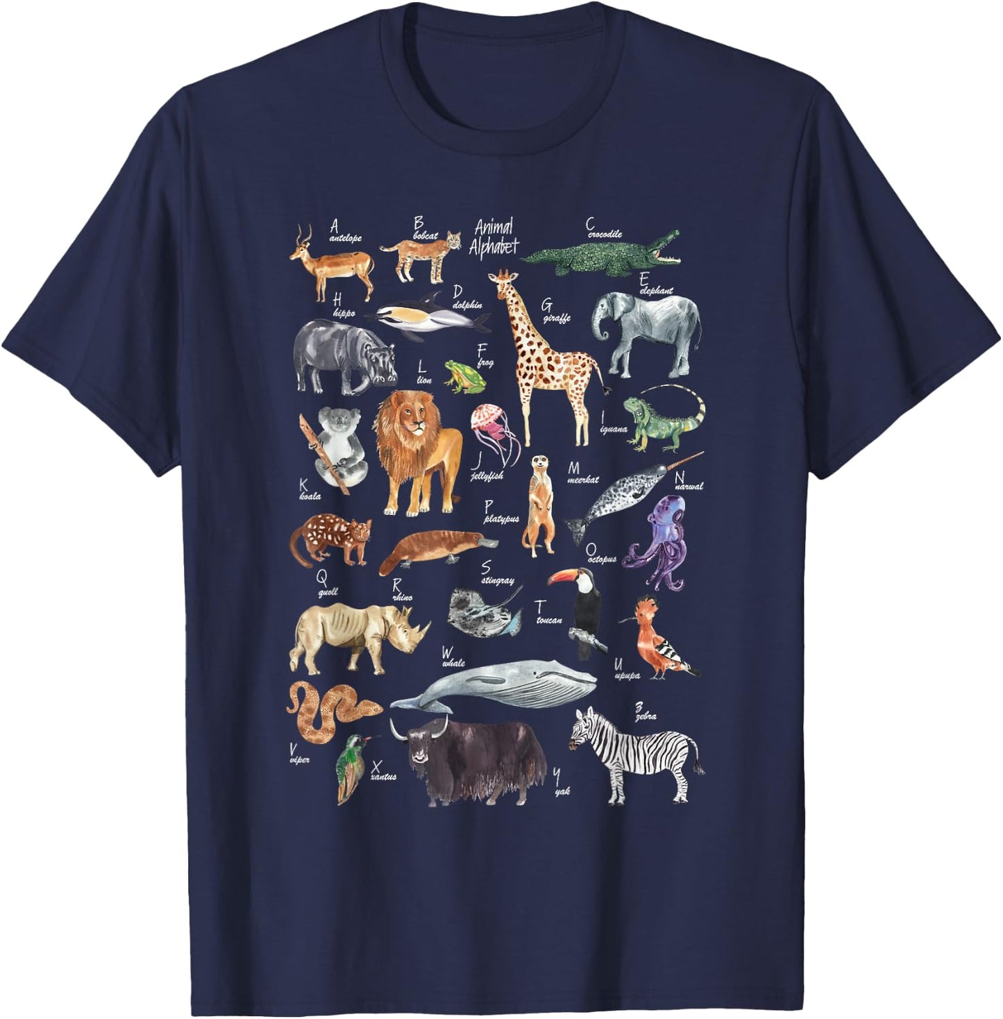 animal alphabet ABCs Learning T-Shirt - T-Shirt | Navy