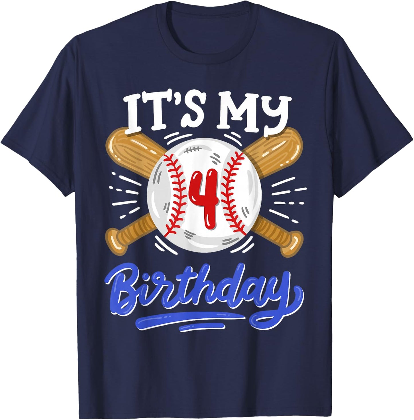Kids 4th Baseball Birthday Party Boys Sport Fan 4 Years Old T-Shirt - T-Shirt | Navy
