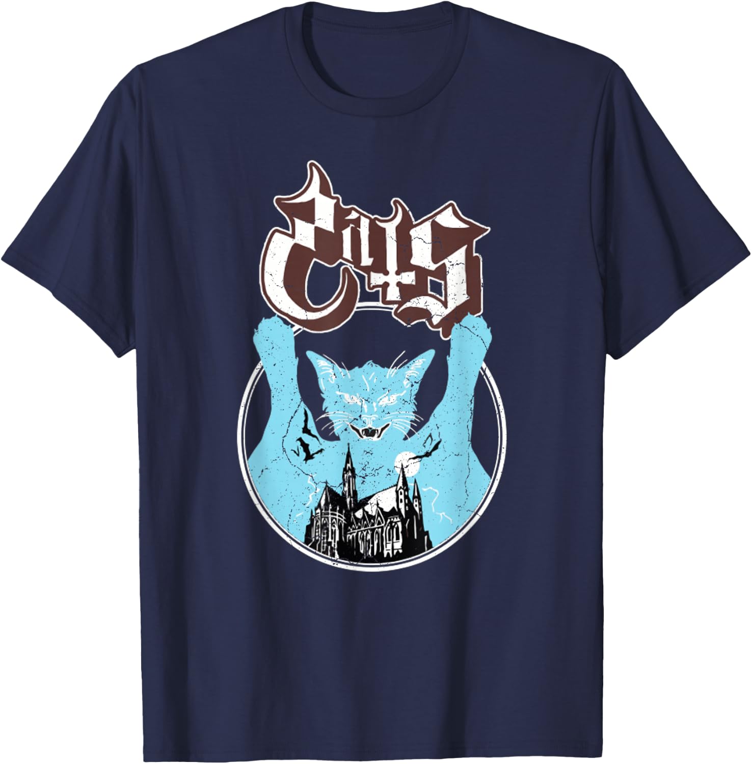 Ghost Vintage Halloween Meow Cat Friend Rock Ghost T-Shirt - T-Shirt | Navy