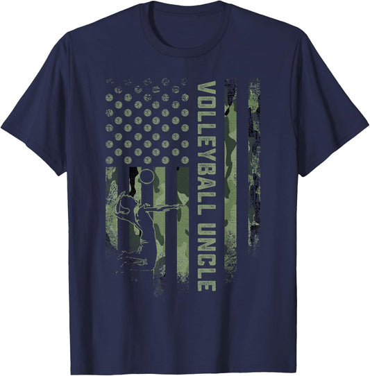 Vintage USA Camouflage Proud Volleyball Uncle Silhouette T-Shirt - T-Shirt | Navy