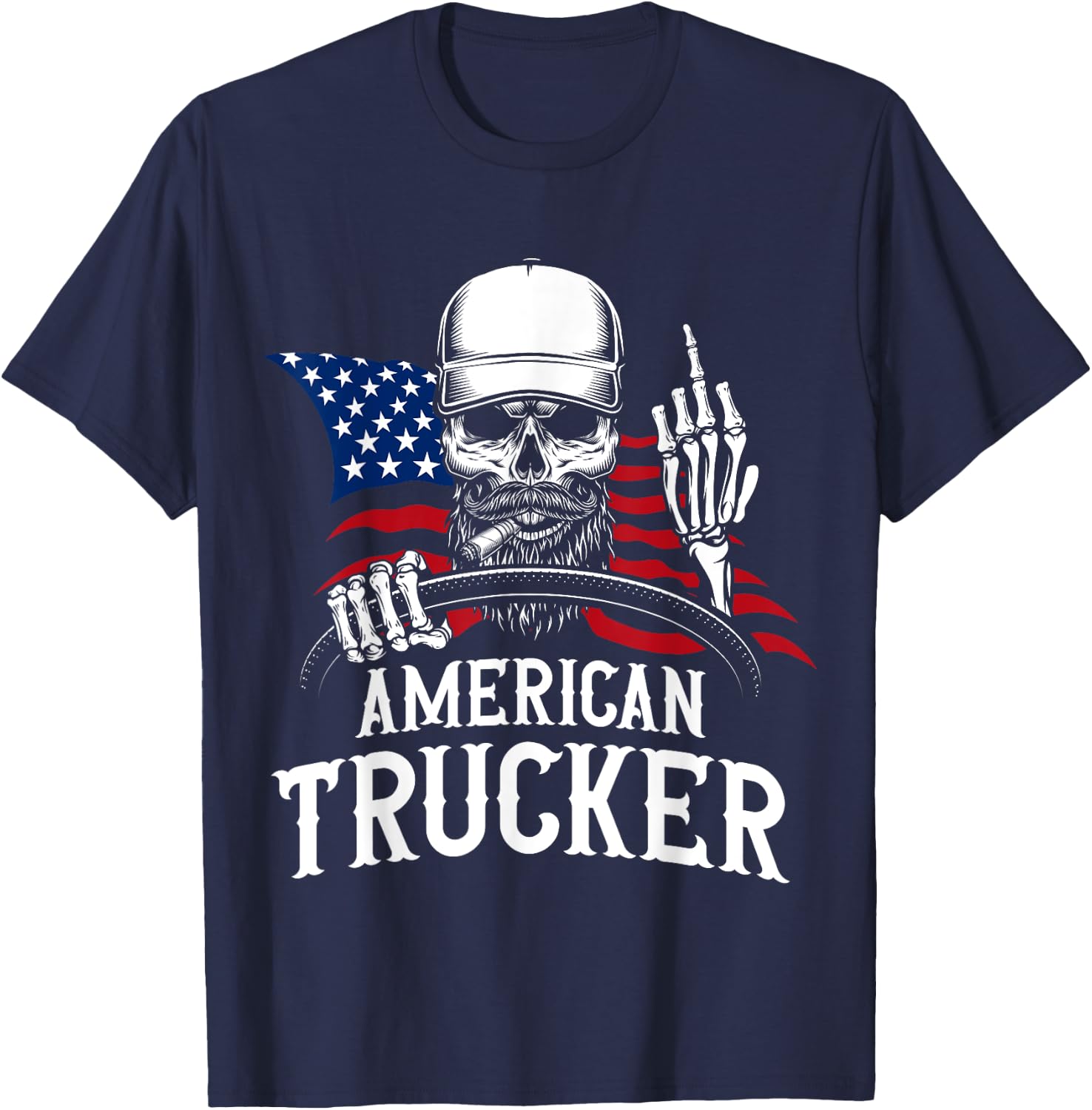 American Trucker for Patriotic Truck Driver T-Shirt - T-Shirt | Navy