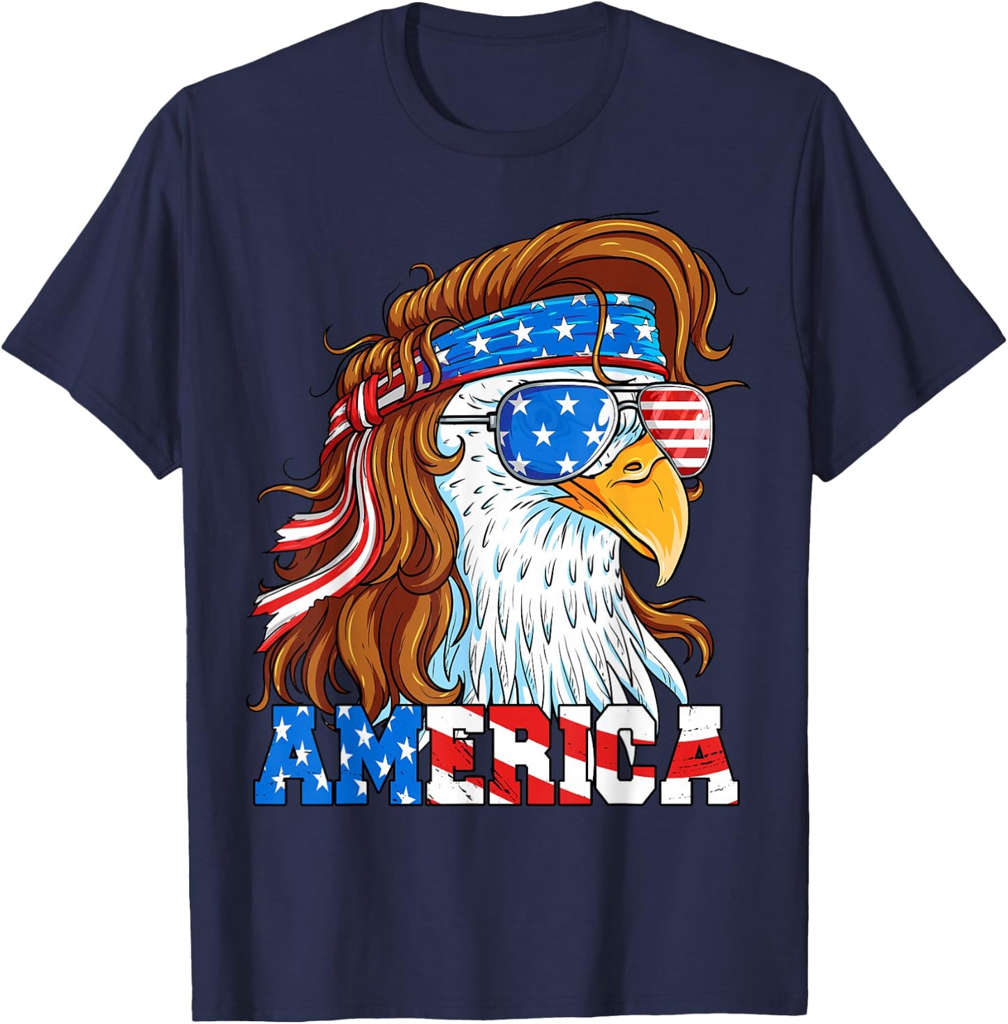 America Eagle 4th of July Mullet American Flag USA Patriotic T-Shirt - T-Shirt | Navy