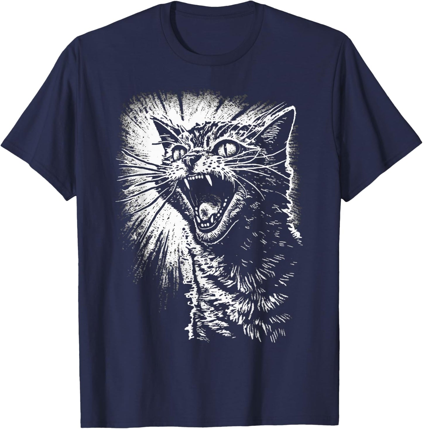 Angry Aggressive Hissing Cat Ready to Attack T-Shirt - T-Shirt | Navy
