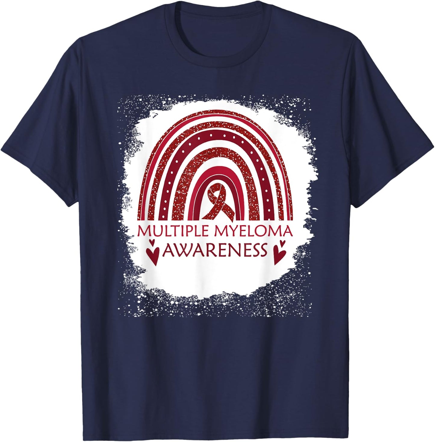 Multiple Myeloma Awareness Bleached Rainbow Burgundy Ribbon T-Shirt - T-Shirt | Navy