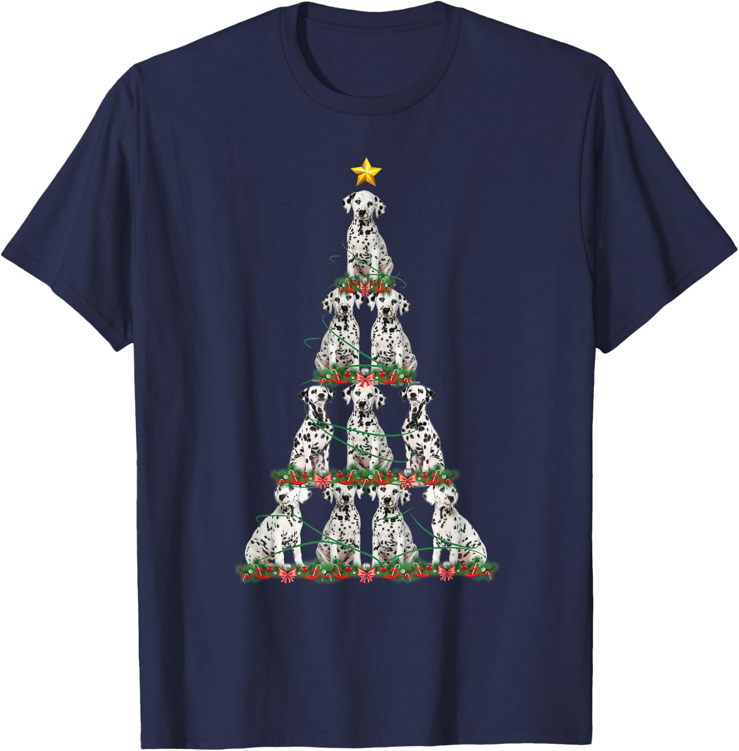 Merry Christmas Dalmatian Dog Christmas Tree T-Shirt - T-Shirt | Navy