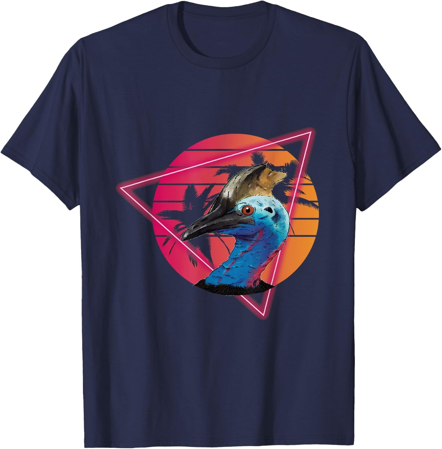 Cassowary Modern Retro Sunset Palm Tree Cassowary Lover T-Shirt - T-Shirt | Navy