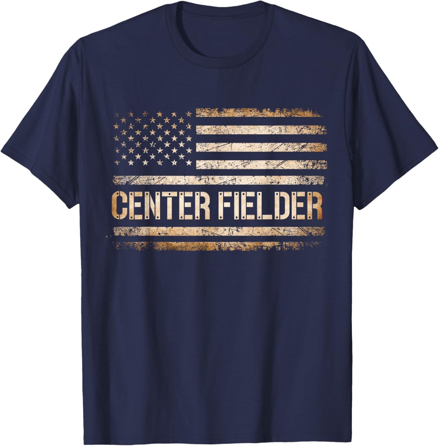 Baseball Center Fielder Retro USA FLAG High School Baseball T-Shirt - T-Shirt | Navy