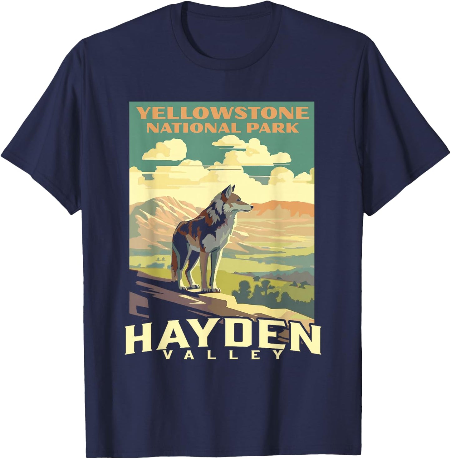 Yellowstone National Park Hayden Valley Wolf WPA Poster T-Shirt - T-Shirt | Navy